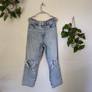 American Eagle - Distressed Light Wash Mom Straight Jean - Size 12 Regular